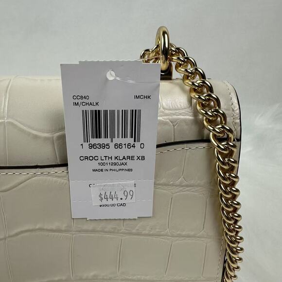Coach Klare Crossbody Bag Crocodile-embossed Leather CC840 Gold/Chalk NWT - Picture 6 of 11